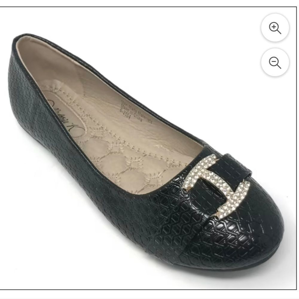 Victoria K Women's 8.5 Textured Rhinestone Studded Gold Buckle Ballerina Flats